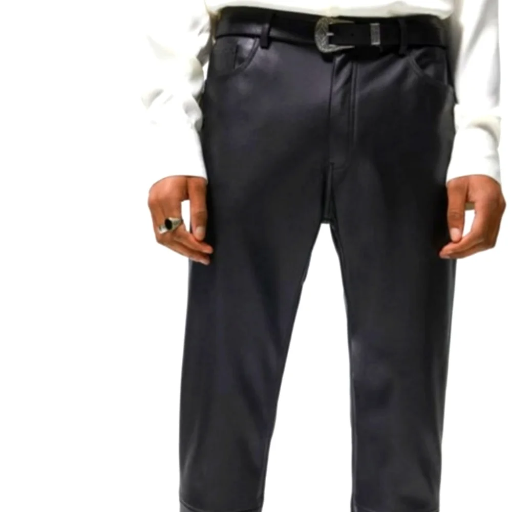 Zara pants leather Faux men black skinny fit